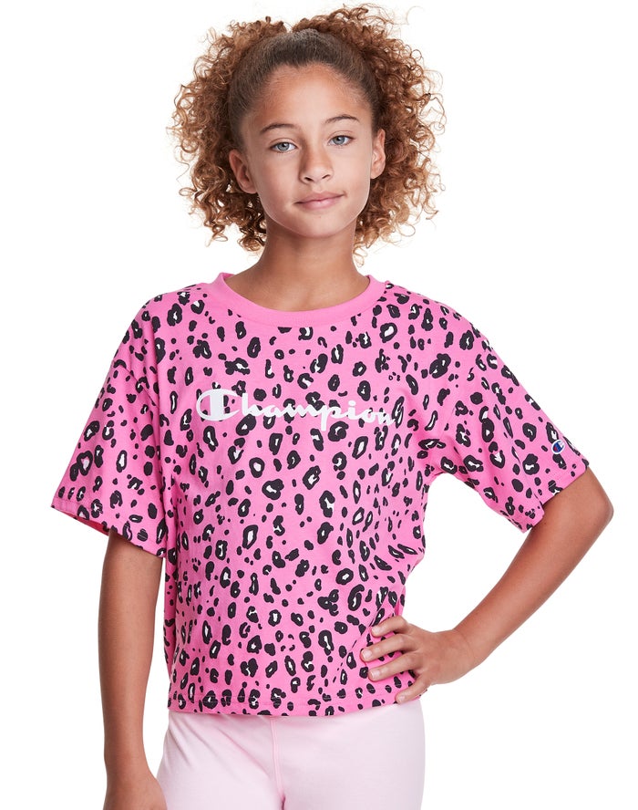 Champion Boxy Leopard Print T-Shirt Meisjes - Roze/Zwart - Belgie 8369QMKPF